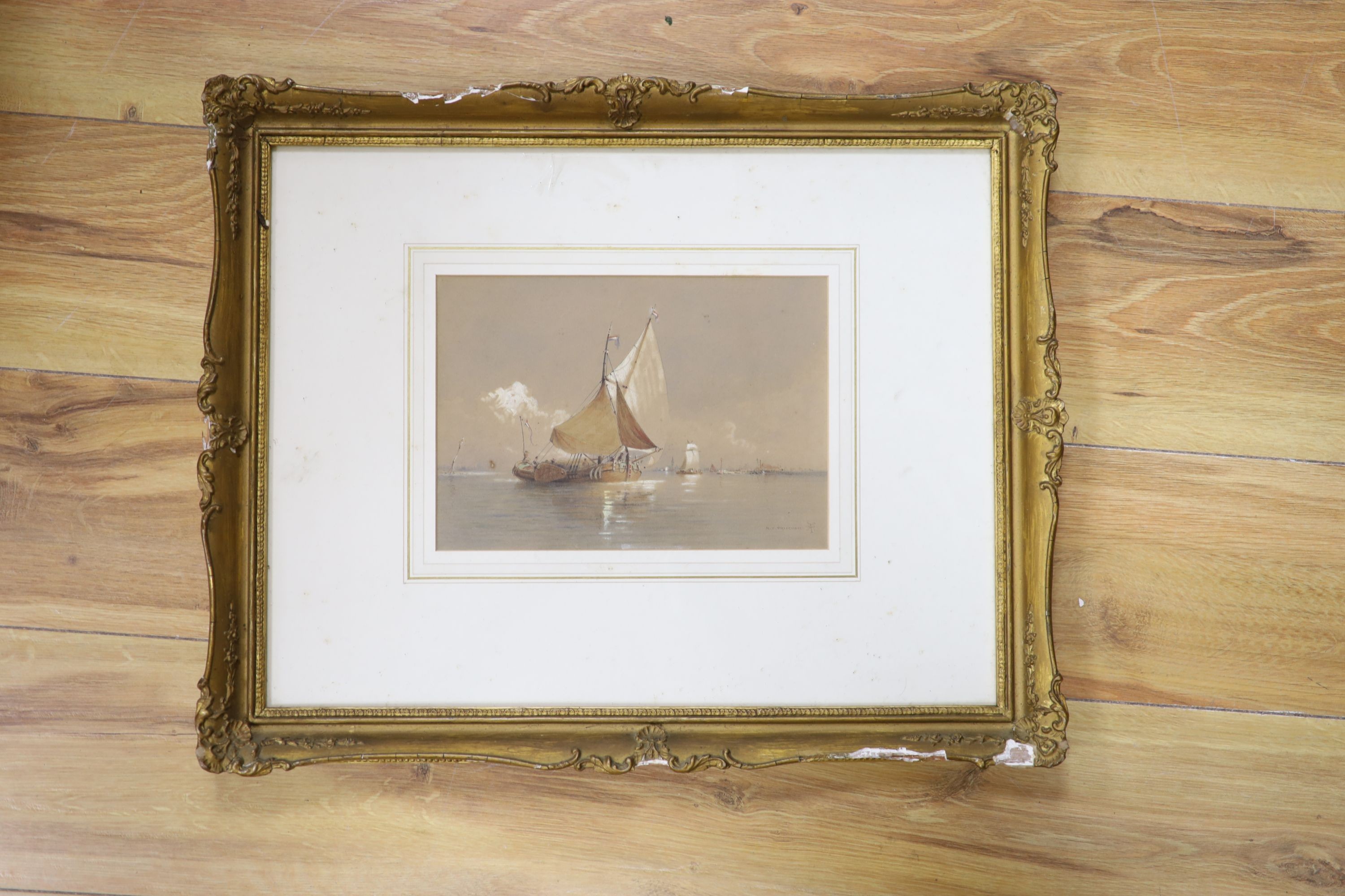 Robert Taylor Pritchett (1823-1907), watercolour, Sail barges off Venice, signed, 17 x 24cm